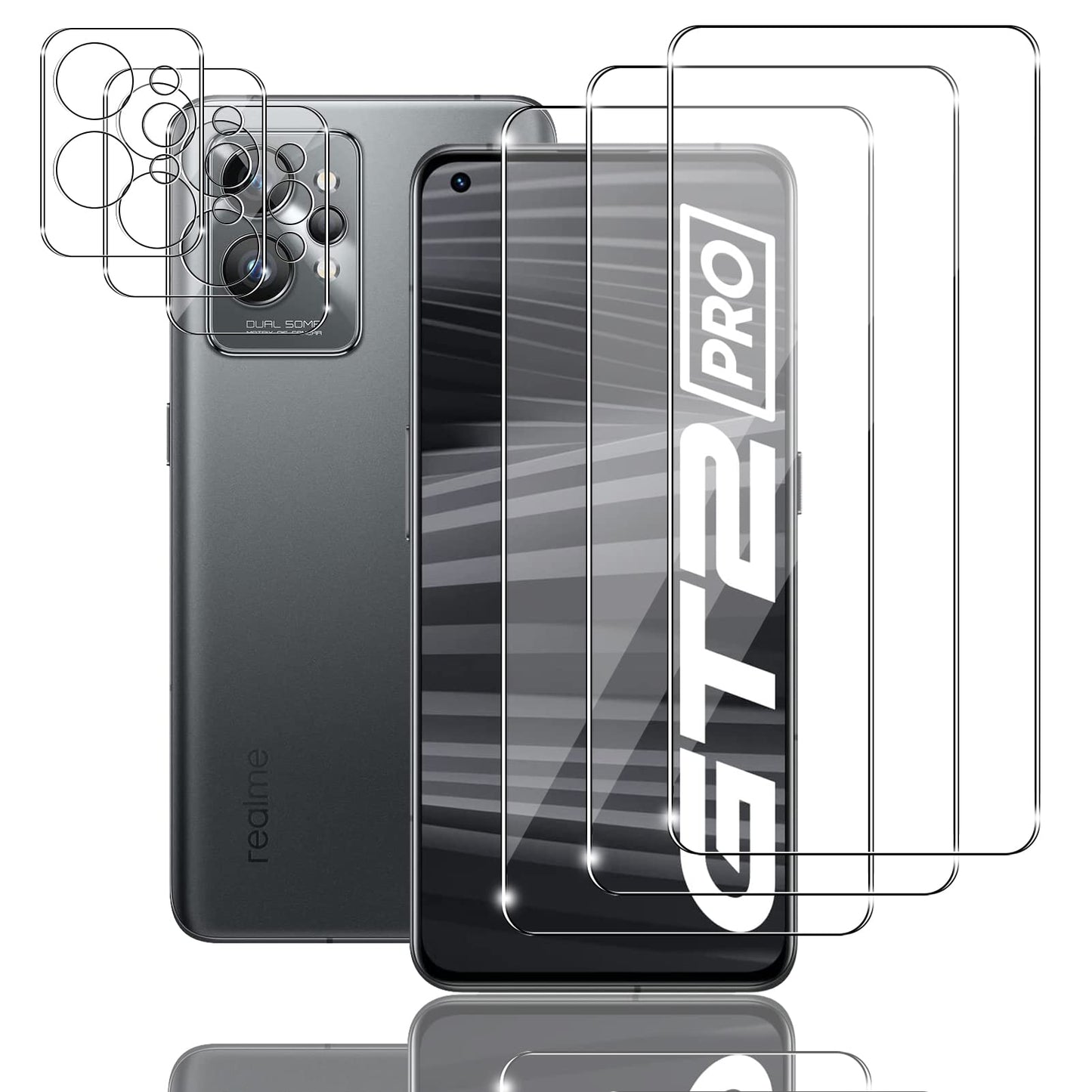 Mzhki Paket 3+3 zaščitnih stekel za Realme GT 2 Pro 5G – zaslon in kamera