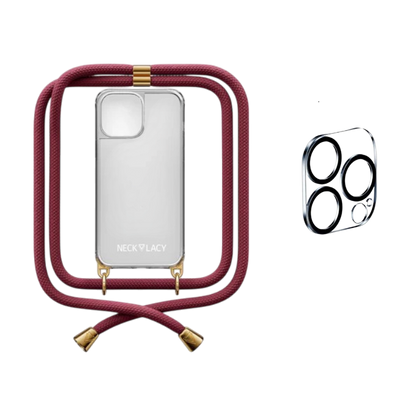 Ovitek z vrvico "NECKLACY®" z zaščito za kamero za iPhone 15 Pro – Rdeča