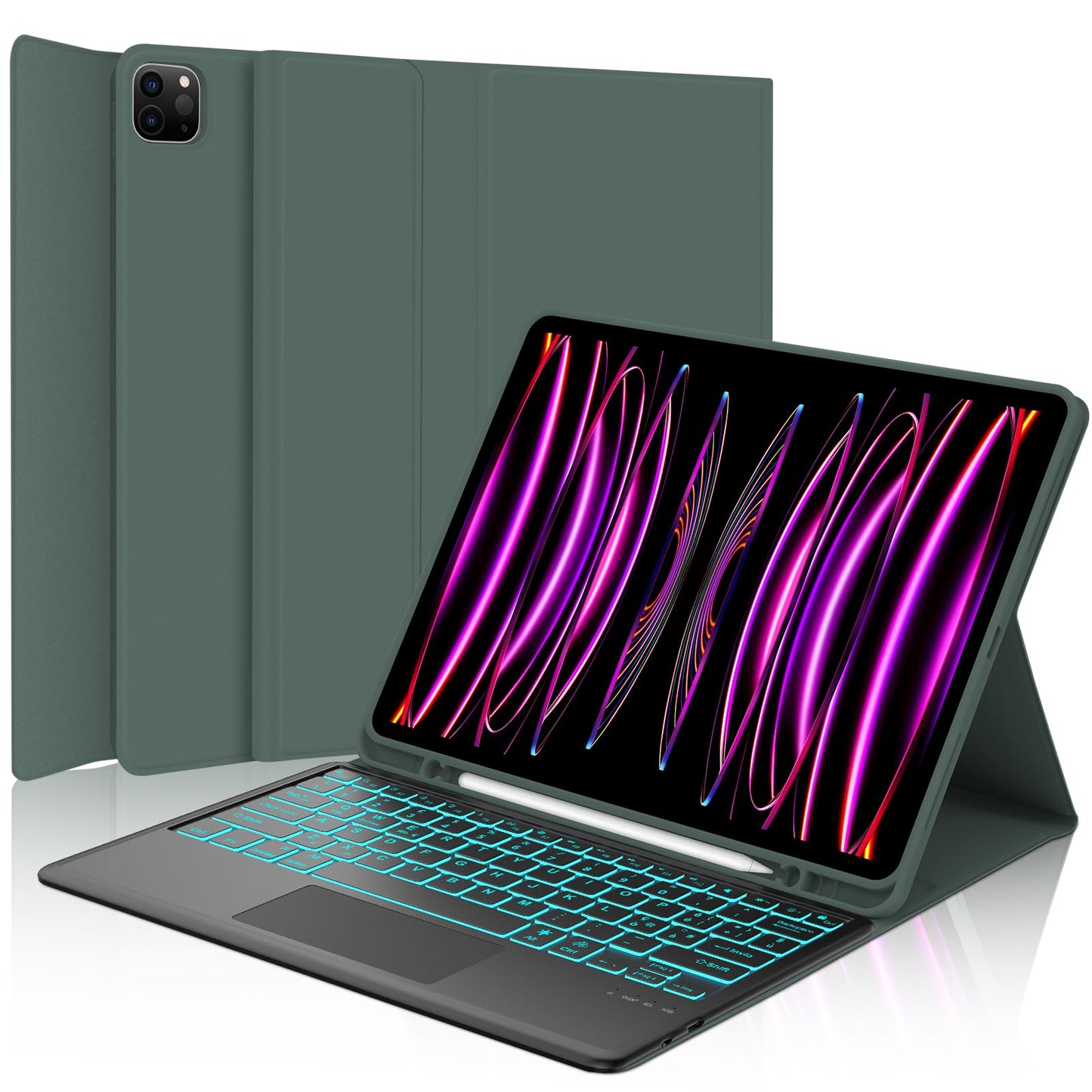 Ovitek s tipkovnico za iPad Pro 12.9 – Bluetooth QWERTY, stojalo, držalo za Apple Pencil (3.–6. gen)