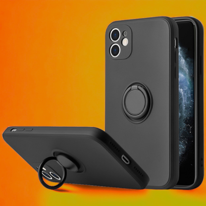 Silikonski ovitek "Silicone Ring" z držalom za iPhone 14 – Vennus – Črna / TPU silikon