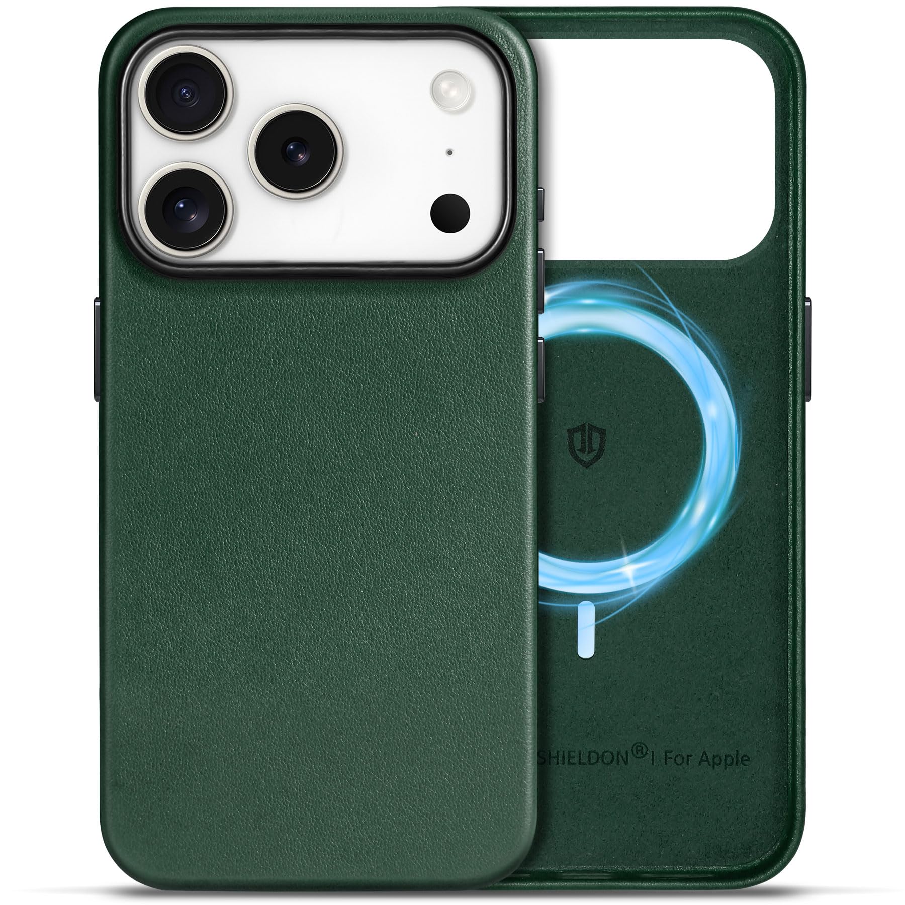 SHIELDON usnjen MagSafe ovitek za iPhone 17 Pro – Evergreen: SHIELDON usnjen MagSafe ovitek iPhone 17 Pro Evergreen zaščita