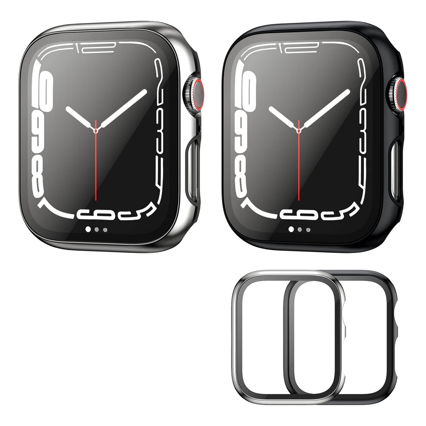 Haojavo 2 kosa zaščitnih ovitkov za Apple Watch Series 7 45mm - 2 v 1 PC Ohišje + Kaljeno Steklo