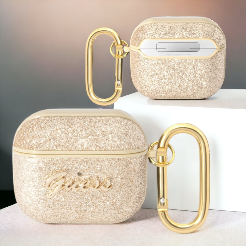 Original Guess etui "Glitter Flakes" za slušalke AirPods PRO (GUAPHGGSHD) – Zlata