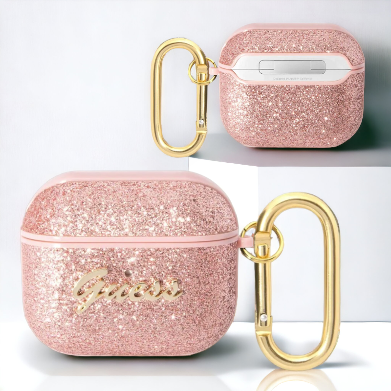 Original Guess etui "Glitter Flakes" za slušalke AirPods PRO (GUAPHGGSHP) – Svetlo roza