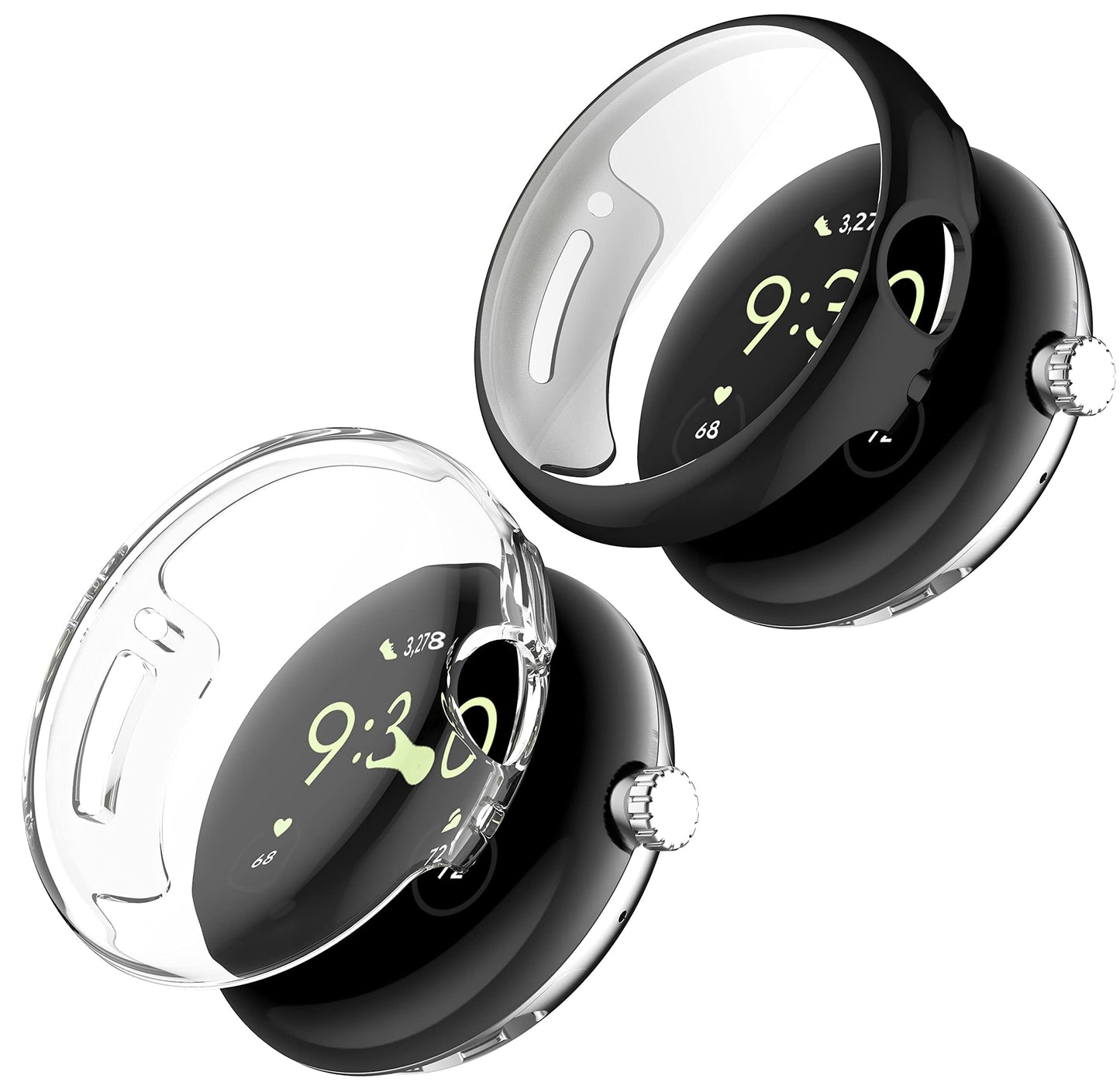 GIOPUEY futrola za Google Pixel Watch 1/2/3 (41 mm) – 2x TPU zaštita, crna + prozirna