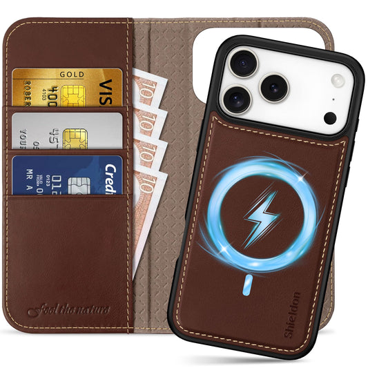 SHIELDON snemljiv ovitek in denarnica MagSafe za iPhone 17 Pro Max retro kava