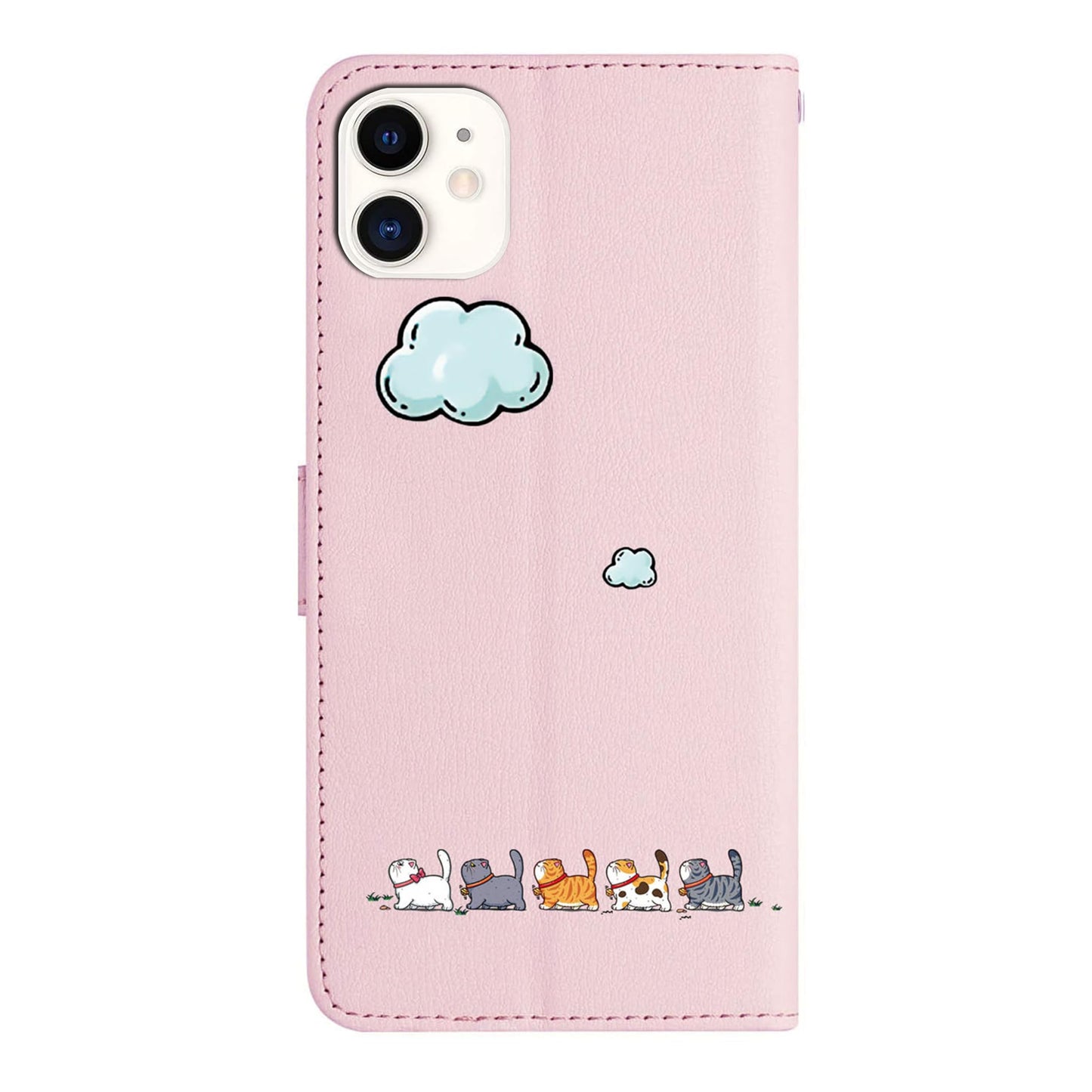 Preklopna torbica za iPhone 11 roza z motivom mačke | Stojalo in reže za kartice