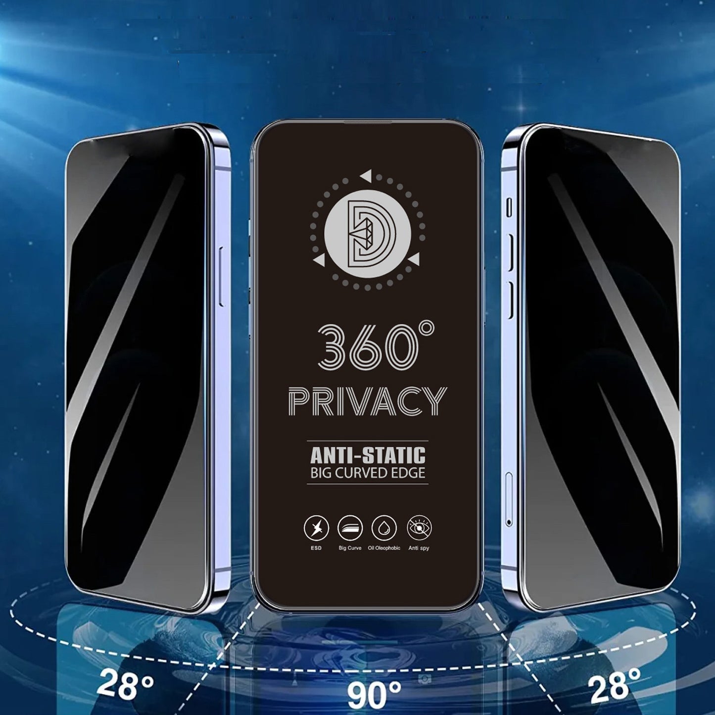 Kaljeno steklo za iPhone 17 Pro Max, Privacy 360 – zaščita pogleda
