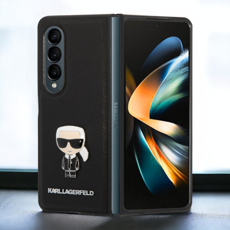 Karl Lagerfeld ovitek "Iconic Metal" za telefon Samsung Z Fold 4 (KLHCZFD4IKMSBK) - Črna – Črna / PC + TPU silikon