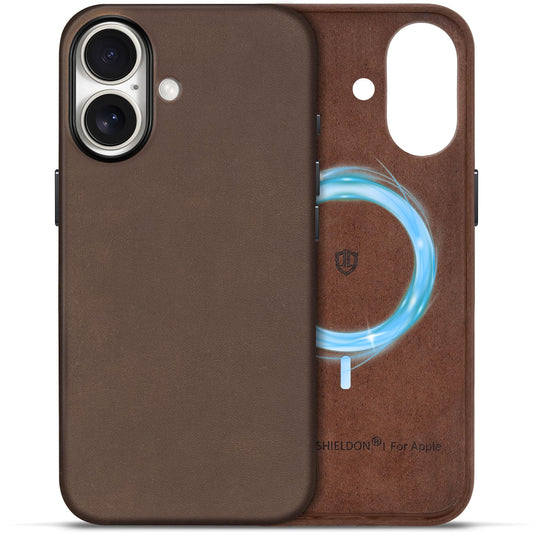 SHIELDON ovitek iPhone 17 6,3 Crazy Horse usnje temno rjava MagSafe