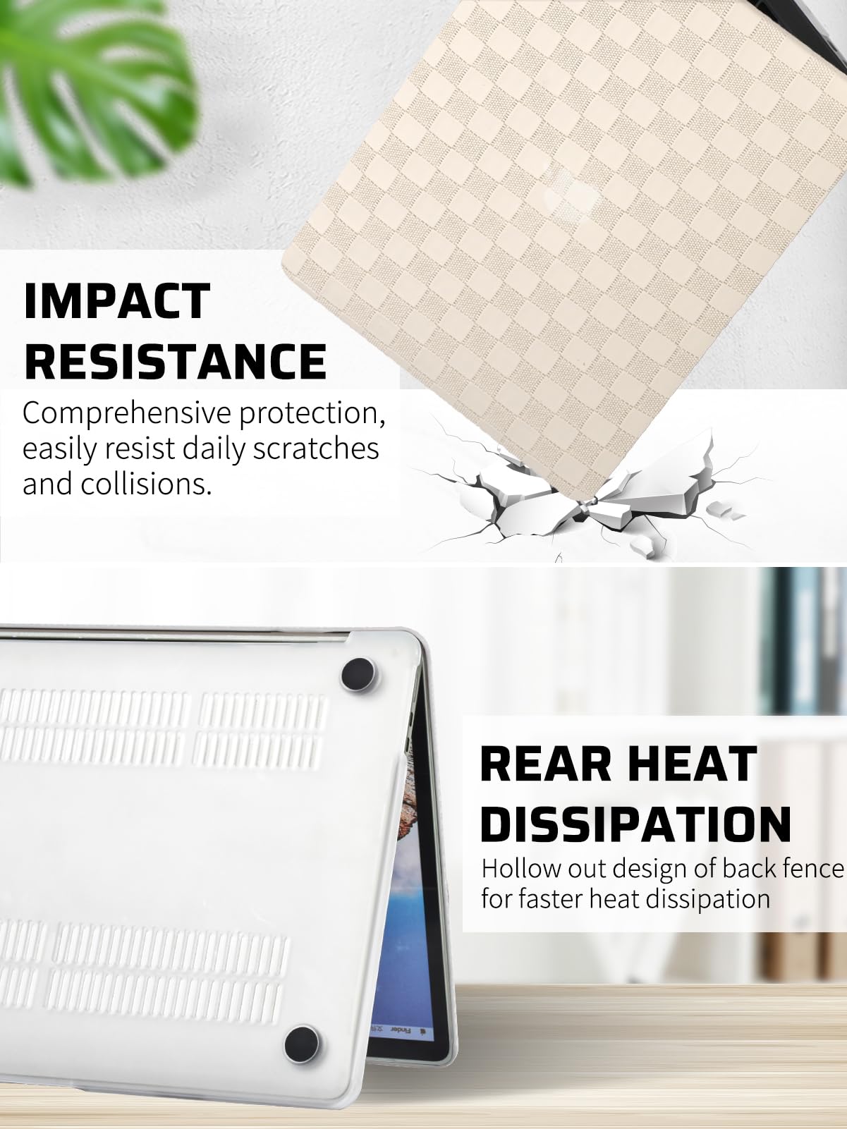 Zaščitni Ovitek za Apple MacBook Air 13,6 M2/M3 A3113 A2681 – PVC Usnje Tartan z Zaščito Tipkovnice Bež