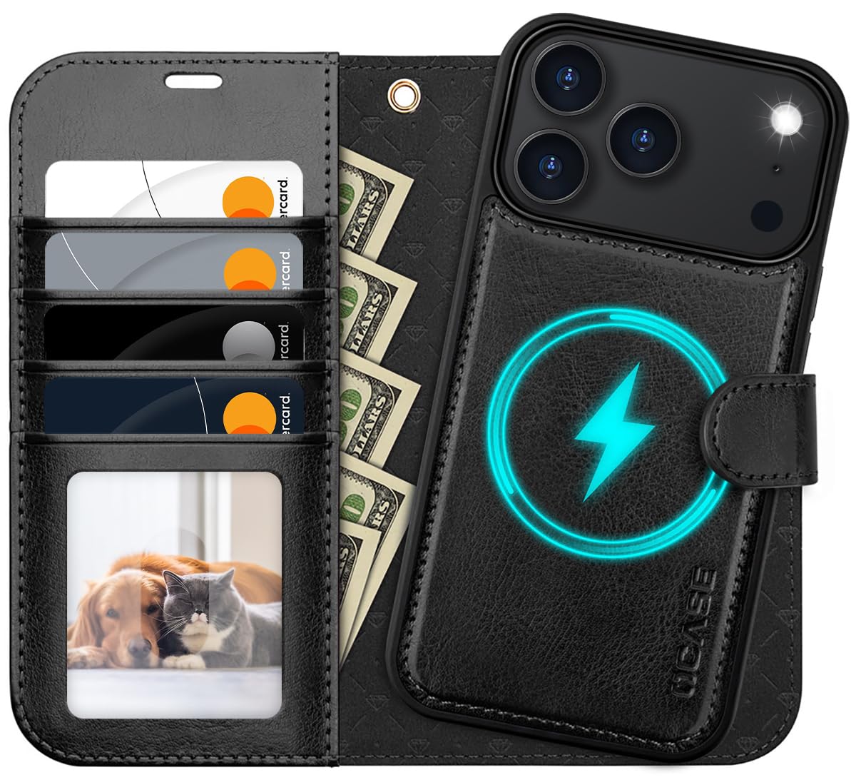OCASE 2-v-1 magnetni usnjen ovitek iPhone 17 Pro Max črna