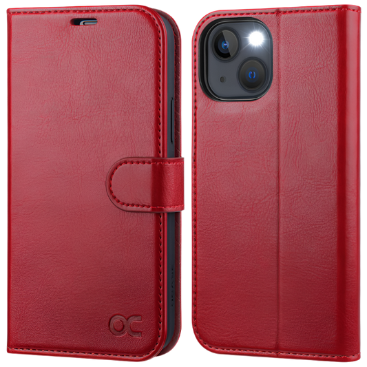 Preklopna torbica za telefon "OCASE" iPhone 13 – Rdeča