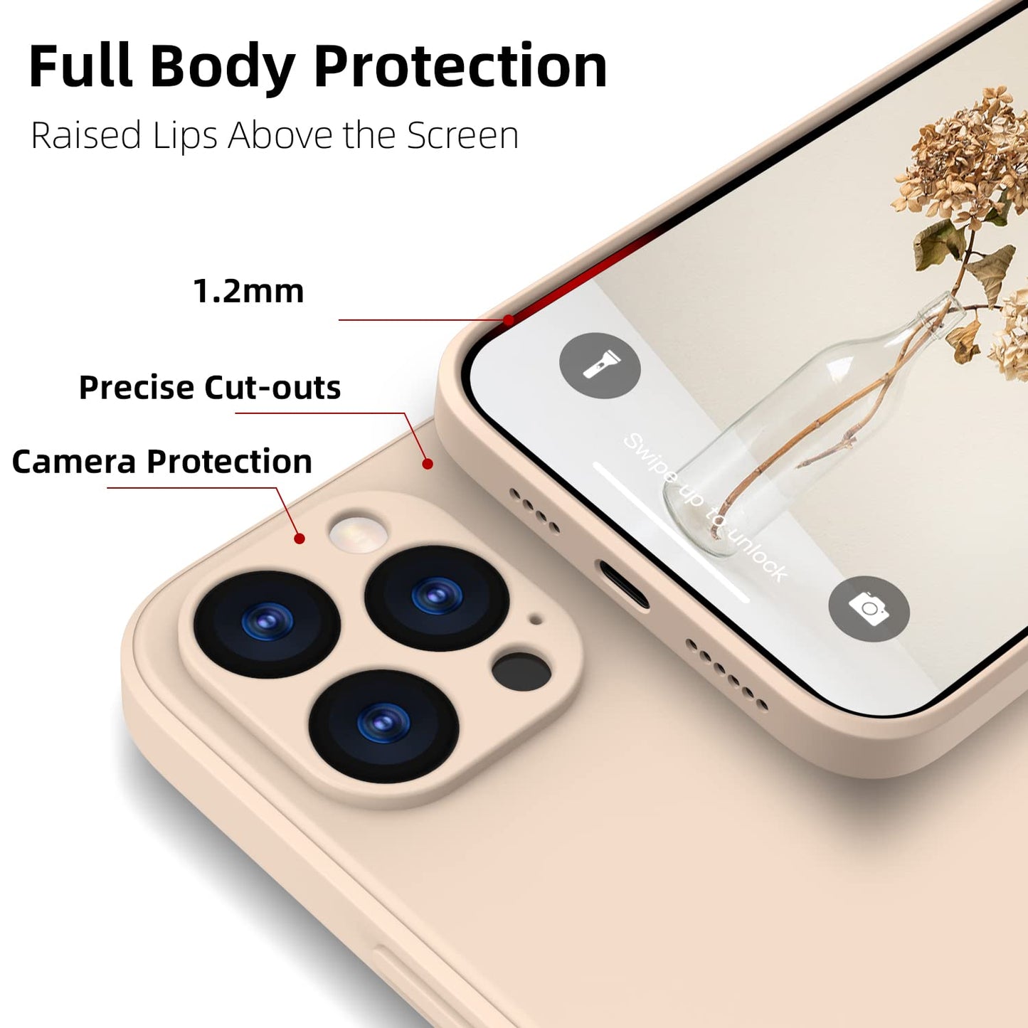 ElestBela silikonski ovitek za iPhone 13 Pro – ultra tanek zaščitni ovitek z mikrovlakni (kaki)