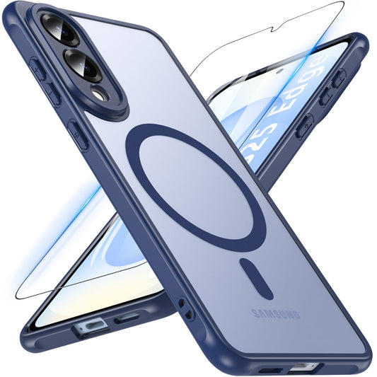 Magnetna maskica za Samsung Galaxy S25 Edge – 9H staklo, MagSafe, vojna zaštita, plava