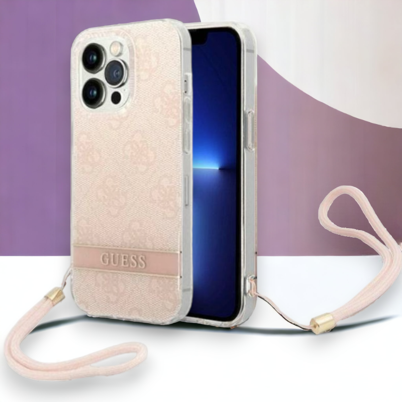 Ovitek Guess "pink strap" za iPhone 14 Pro Max (GUOHCP14XH4STP) – Svetlo roza / PC + TPU silikon