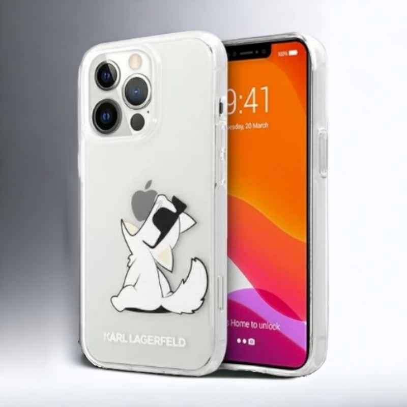 Silikonski ovitek Karl Lagerfeld "Choupette" za iPhone 13 Pro Max/12 Pro Max (KLHCP13XCFNRC) – Prozorna / PC + TPU silik