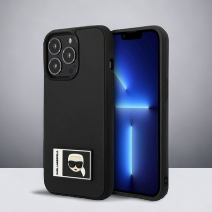 Ovitek Karl Lagerfeld "Icon" za iPhone 13 Pro Max/12 Pro Max (KLHCP13X3DKPK) – Črna / PC + TPU silikon + Ekološko usnje