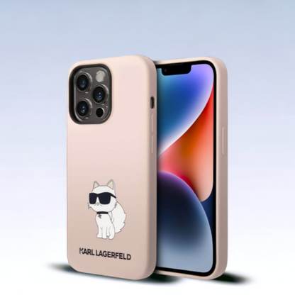 Ovitek Karl Lagerfeld "Choupette - silicone pink" za iPhone 14 Pro (KLHCP14LSNCHBCP) – Svetlo roza / TPU silikon