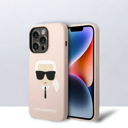 Ovitek Karl Lagerfeld "Karl's Head - pink " za iPhone 14 Pro (KLHCP14LSLKHLP) – Svetlo roza / TPU silikon