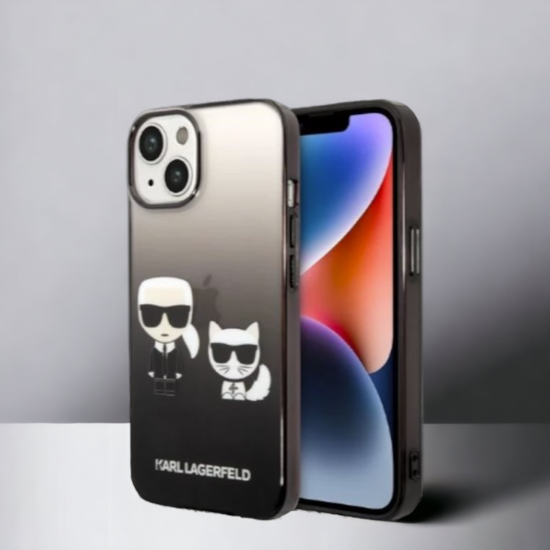 Ovitek Karl Lagerfeld "Karl & Choupette - black gradient" za iPhone 14 Plus/15 Plus (KLHCP14MTGKCK) – Črna / PC + TPU si