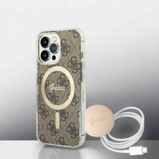 Guess komplet ovitek + polnilec (MagSafe) "brown" za iPhone 14 Pro Max (GUBPP14XH4EACSW) – Rjava / TPC + PC