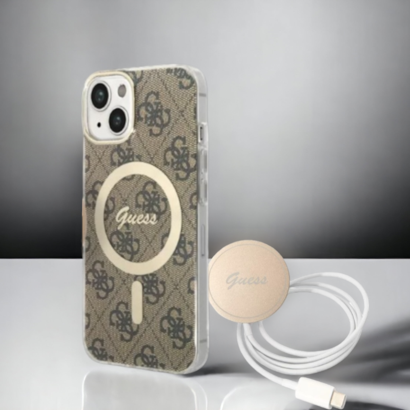 Guess komplet ovitek + polnilec (MagSafe) "brown" za iPhone 14 Plus/ 15 Plus (GUBPP14MH4EACSW) – Rjava / TPC + PC