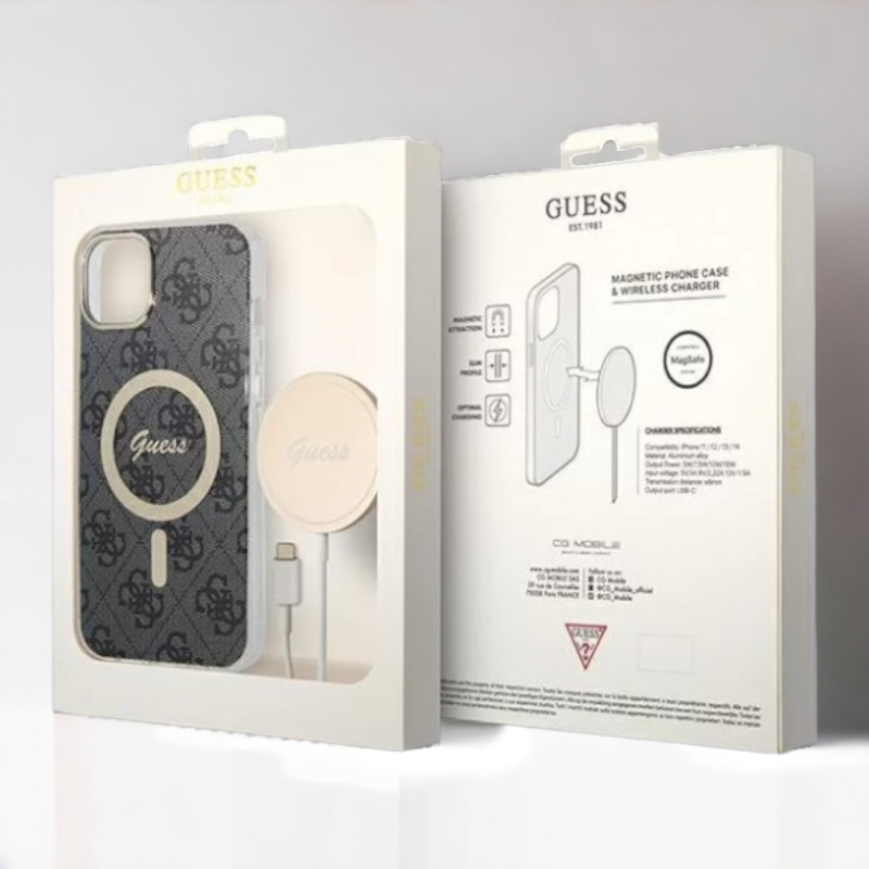 Guess komplet ovitek + polnilec (MagSafe) "black" za iPhone 14 Pro (BUGUHMP14LH4EACSK)