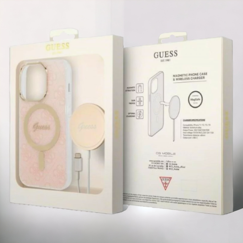 Guess komplet ovitek + polnilec (MagSafe) "pink" za iPhone 14 Pro (BUGUHMP14LH4EACSP)