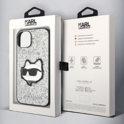 Ovitek Karl Lagerfeld "Glitter Choupette - silver" za iPhone 14 Pro (KLHCP14LG2CPS)