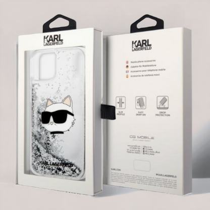 Ovitek Karl Lagerfeld "Choupette - silver glitter" za iPhone 13/14/15 (KLHCP14SLNCHCS)