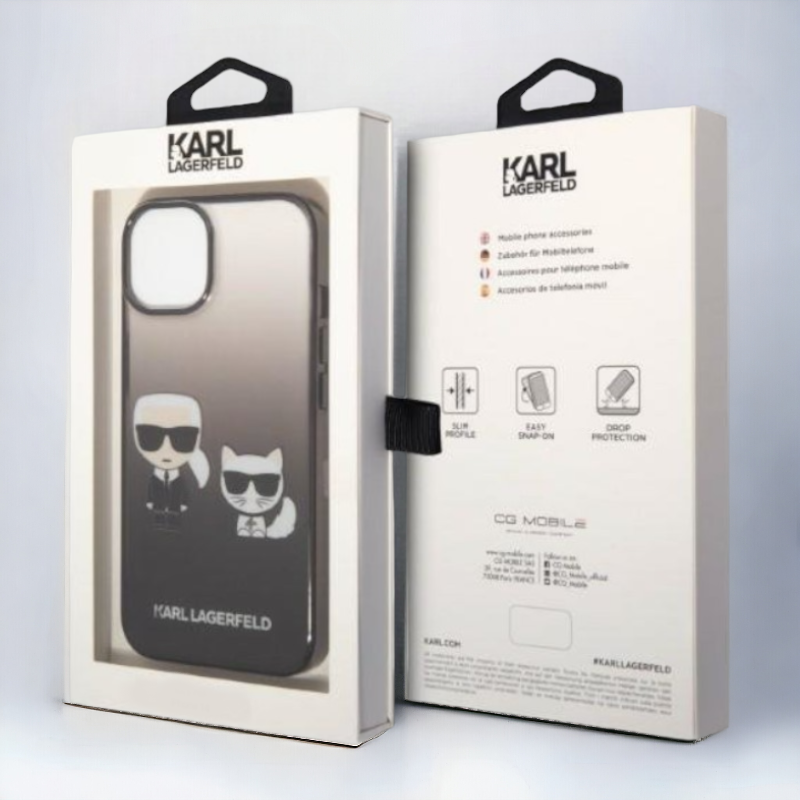 Ovitek Karl Lagerfeld "Karl & Choupette - black gradient" za iPhone 14 Pro Max (KLHCP14XTGKCK)