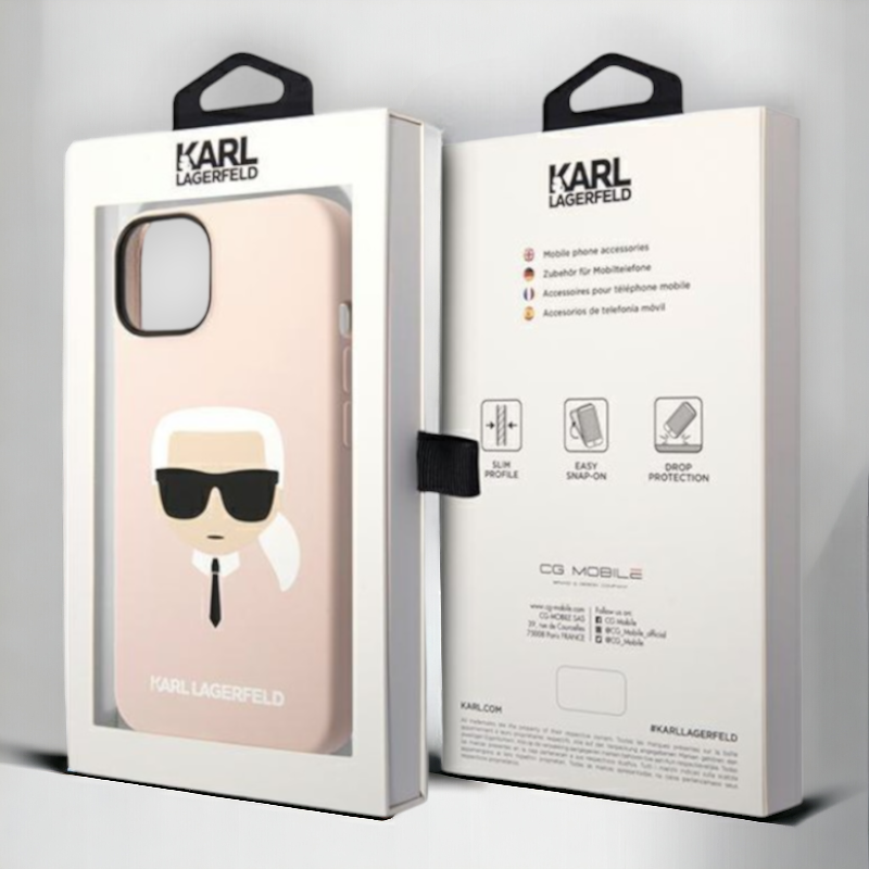 Ovitek Karl Lagerfeld "Karl's head- Light pink" za iPhone 14 Plus/15 Plus s tehnologijo MagSafe (KLHMP14MSLKHLP)