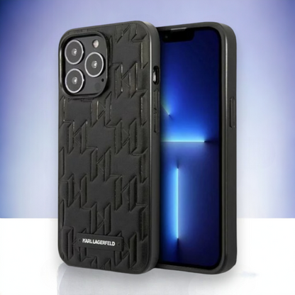 Ovitek Karl Lagerfeld "Monogram" za iPhone 13 Pro (KLHCP13LMNMP1K) – Črna / PC + TPU silikon