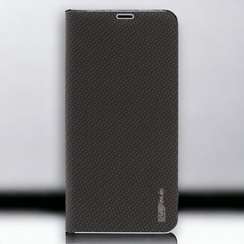 Preklopna torbica "Carbon" za Xiaomi Mi 10 - Črna – Vennus – Črna / Umetno usnje + TPU silikon