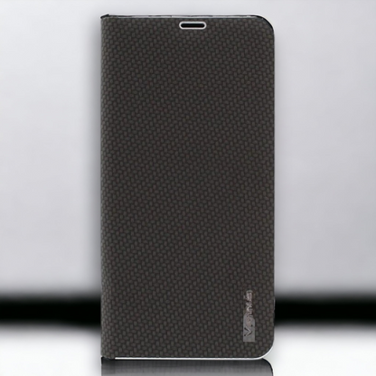Preklopna torbica "Carbon" za Xiaomi Mi 10 - Črna – Vennus – Črna / Umetno usnje + TPU silikon