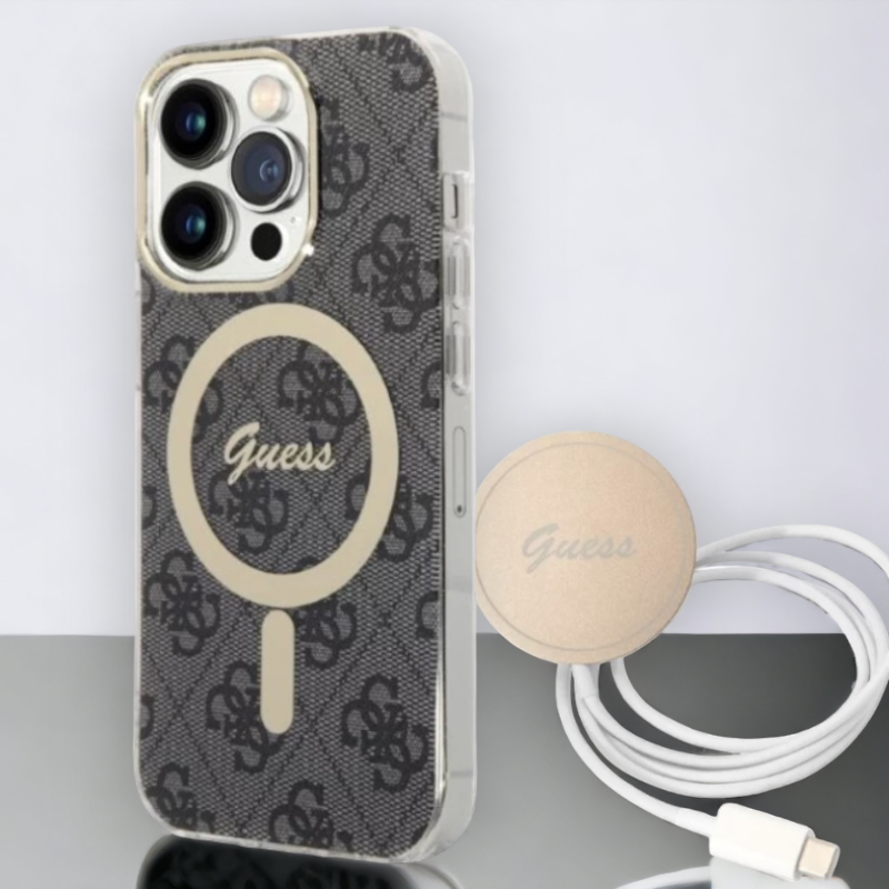 Guess komplet ovitek + polnilec (MagSafe) "black" za iPhone 14 Pro Max (BUGUHMP14XH4EACSK) – Črna / TPC + PC