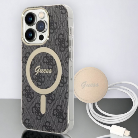 Guess komplet ovitek + polnilec (MagSafe) "black" za iPhone 14 Pro Max (BUGUHMP14XH4EACSK) – Črna / TPC + PC