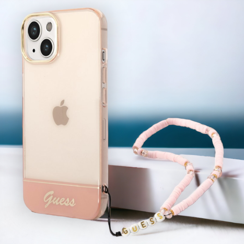 Silikonski ovitek Guess za iPhone 13/14/15 z držalom - roza (GUHCP14SHGCOHP) – Svetlo roza / PC + TPU silikon