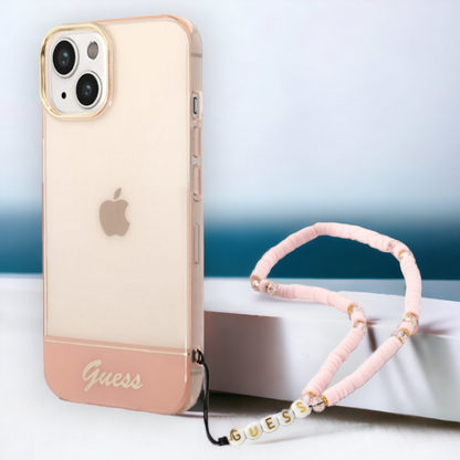 Silikonski ovitek Guess za iPhone 13/14/15 z držalom - roza (GUHCP14SHGCOHP) – Svetlo roza / PC + TPU silikon