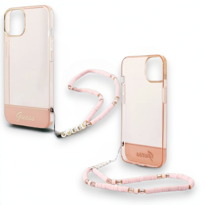 Silikonski ovitek Guess za iPhone 13/14/15 z držalom - roza (GUHCP14SHGCOHP)