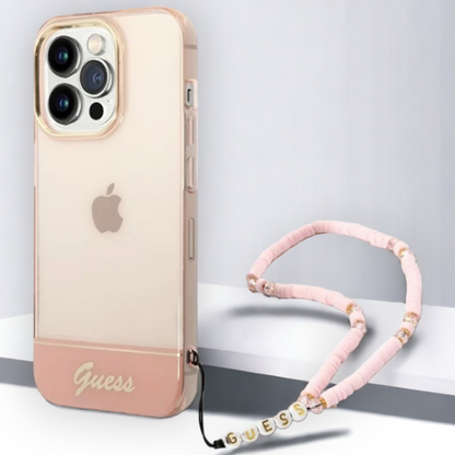 Silikonski ovitek Guess za iPhone 14 Pro z držalom - roza (GUHCP14LHGCOHP) – Svetlo roza / PC + TPU silikon