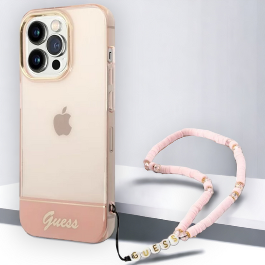 Silikonski ovitek Guess za iPhone 14 Pro z držalom - roza (GUHCP14LHGCOHP) – Svetlo roza / PC + TPU silikon