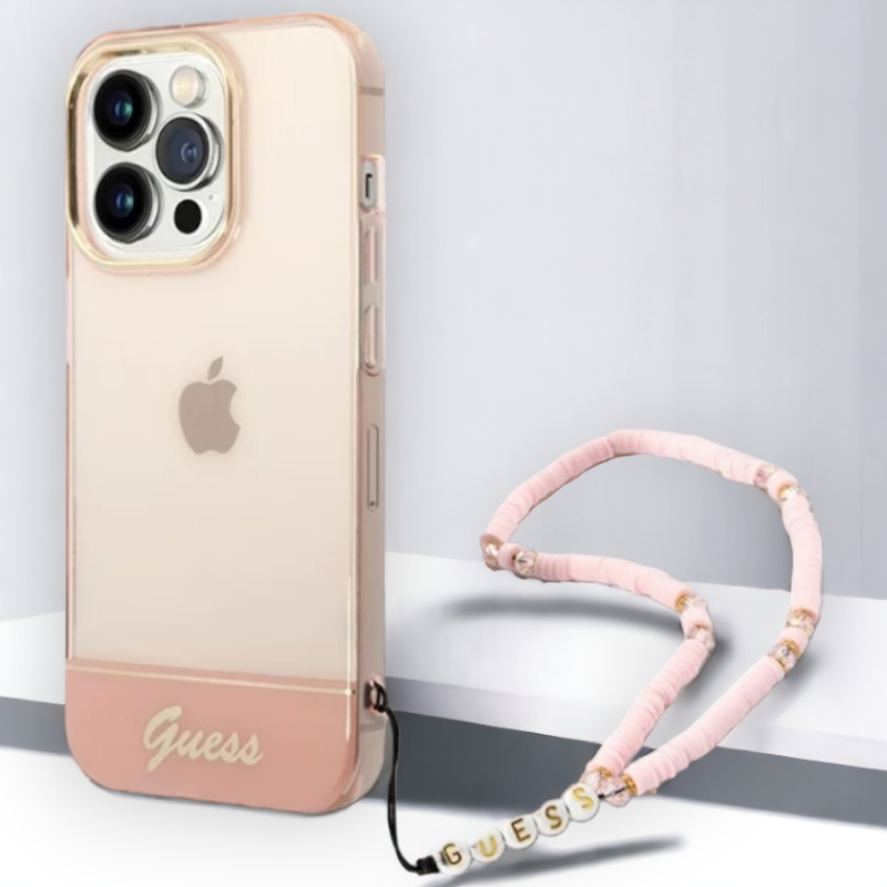 Silikonski ovitek Guess za iPhone 14 Pro Max z držalom - roza (GUHCP14XHGCOHP) – Svetlo roza / PC + TPU silikon