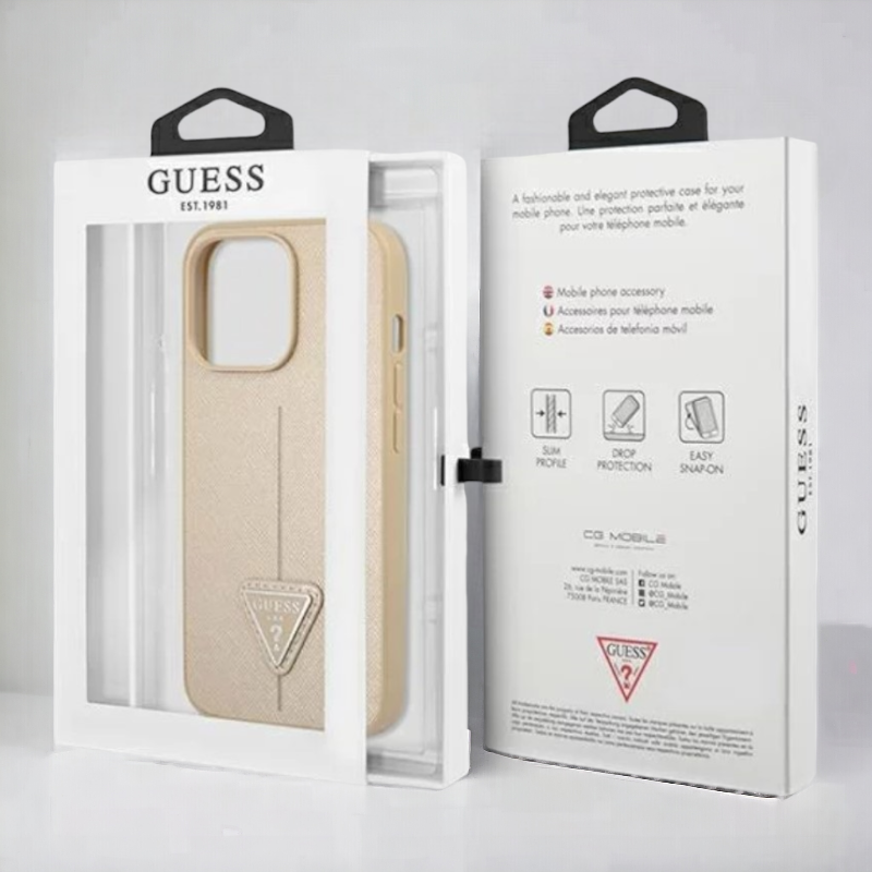 Ovitek Guess "Saffiano Triangle Logo" za iPhone 13 Pro - bež (GUHCP13LPSATLE)
