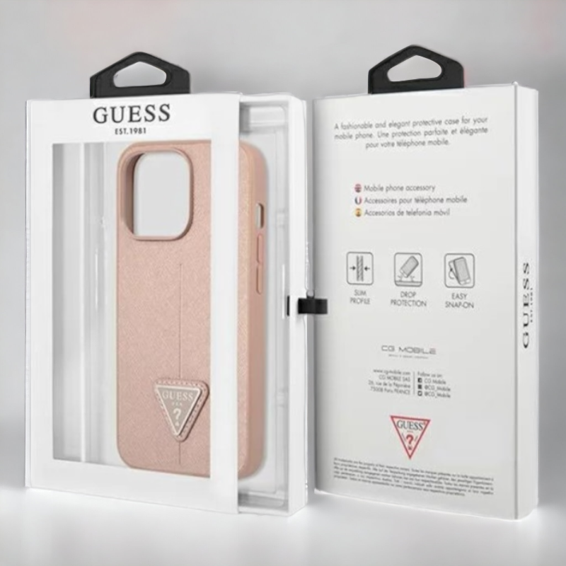 Ovitek Guess "Saffiano Triangle Logo" za iPhone 13 Pro Max/12 Pro Max - roza (GUHCP13XPSATLP)