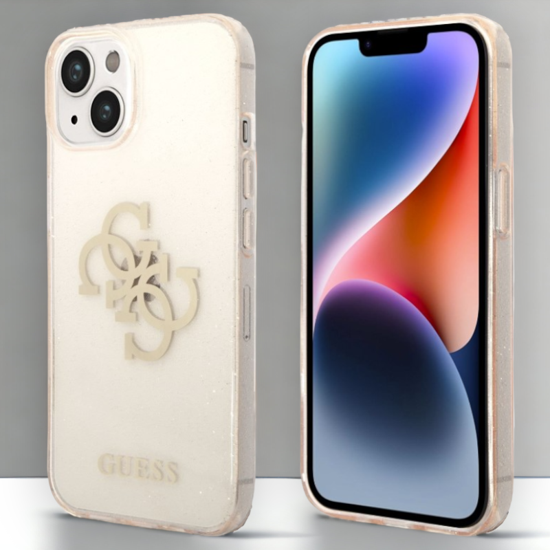 Ovitek "Big 4G Full Gold Glitter" za iPhone 14 Plus/ 15 Plus (GUHCP14MPCUGL4GGO) – Guess – Zlata / PC + TPU silikon