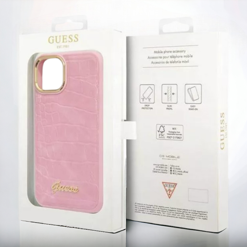 Ovitek Guess "Croco Collection" za iPhone 14 Pro - roza (GUHCP14LHGCRHP)