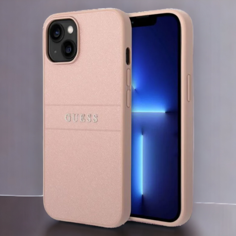 Ovitek Guess "silver pink" za iPhone 14 Plus/ 15 Plus (GUHCP14MPSASBPI) – Svetlo roza / PC + TPU silikon + Ekološko usnj