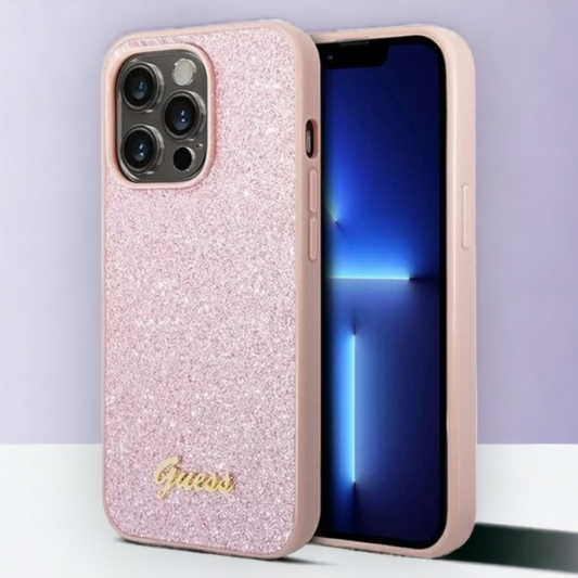 Ovitek Guess "Glitter Pink" za iPhone 14 Pro (GUHCP14LHGGSHP) – Svetlo roza / PC + TPU silikon